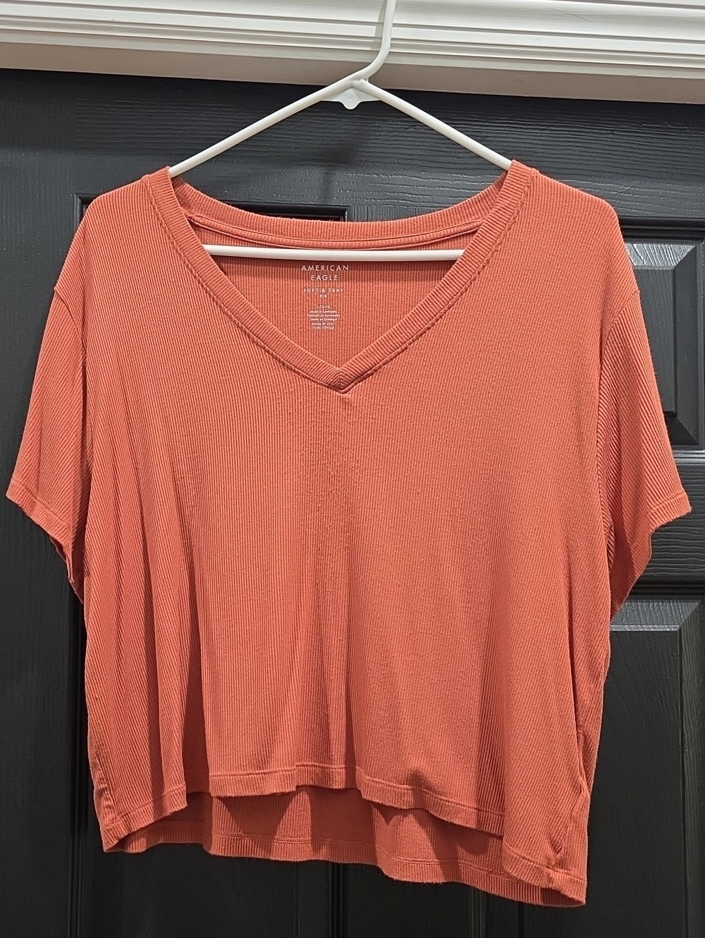 American Eagle Outfitters V-Neck Short Sleeve Top - Coral